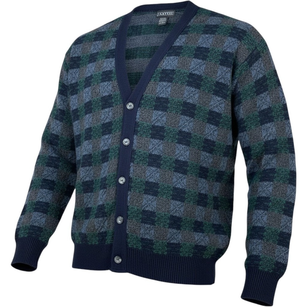 Jantzen Mens L Geometric Button Front Cardigan Sweater 90s Grandpa Retro Vintage